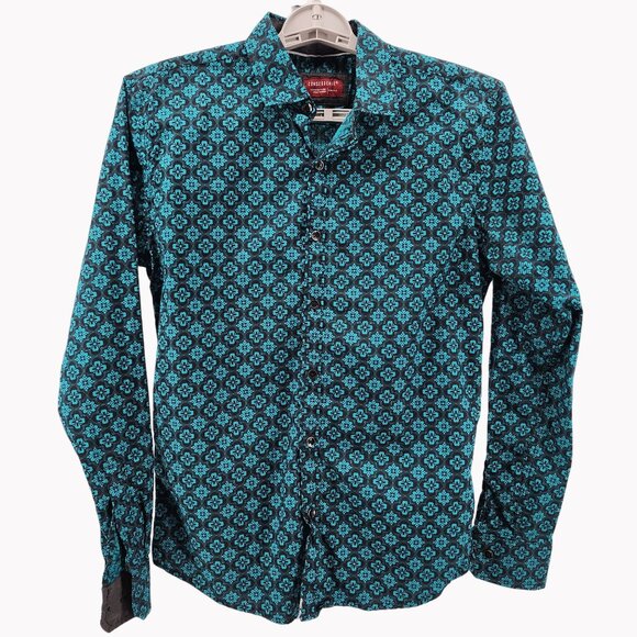 Consequence Mens Small Long Sleeve Turquoise  Black Patterned Shirt - Picture 1 of 12